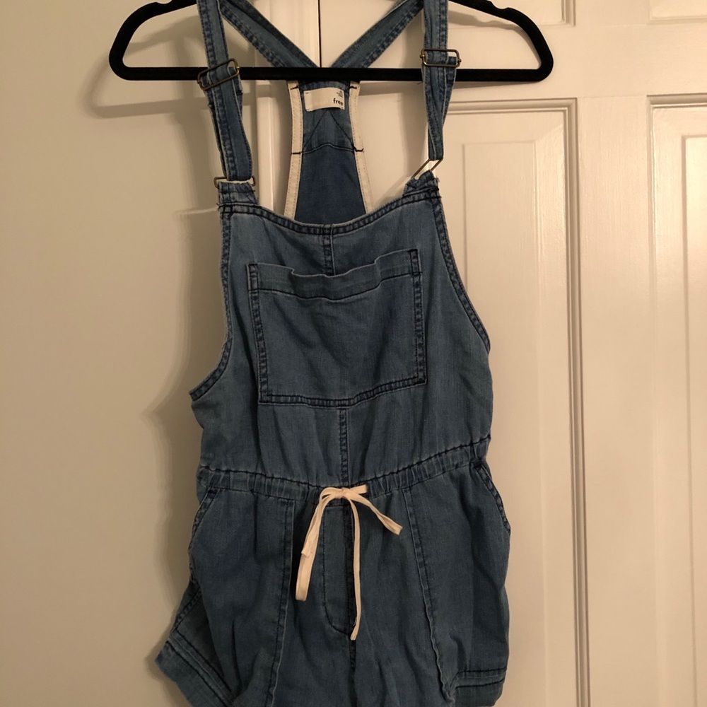 Faux denim overalls